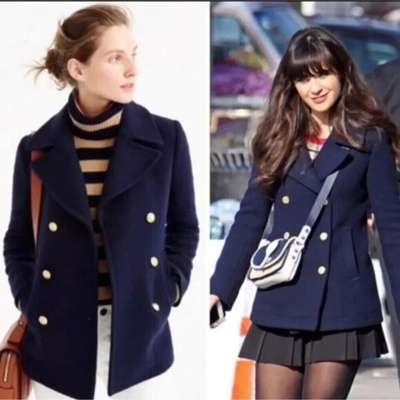 J.Crew‎ Stadium Cloth by Nello Gori Wool Jacket Pea Coat Size 00 Navy Blue - Picture 1 of 11